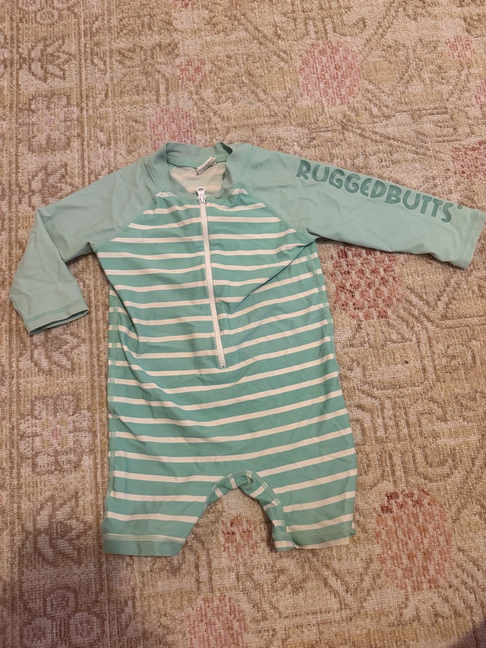 RuggedButts Mint Striped Kids One-Piece Swimsuit